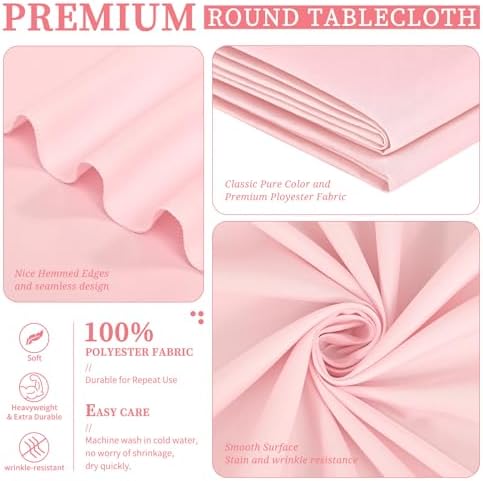 Showgeous 90 Inch Pink Round Tablecloths, Polyester Table Covers - Image 4