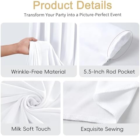 40x8ft White Backdrop Curtains for Parties Wedding Photo Wrinkle Free White Drapes Backdrop Polyester Photoshoot Back Drop for Baby Shower Birthday Party Photography Background 8 Panels 5x8FT - Image 7