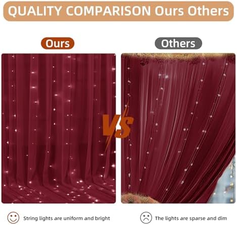 10x10FT Burgundy Wrinkle Free Backdrop Curtains with Lights String for Parties - Photo Curtain Backdrop with Lights for Wedding Decorations, Bridal Baby Shower Birthday Party Photography Background - Image 5