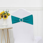 50 Pack Spandex Turquoise Chair Sashes Bows Stretch Teal Chairs Bands with Buckles Universal Elastic Chair Ties for Party Celebration Ceremony Events Wedding Decorations - Image 4