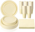 Tioncy 200 Pcs Yellow Disposable Paper Plates Cups Napkins by Tioncy