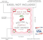 Andaz Press Personalized She's The Cherry on Top Baby Shower Decorations, Custom Pink Gingham Cherry Themed Party Decorations Baby Shower Welcome Sign Decor, 16x20 Inch - Image 2