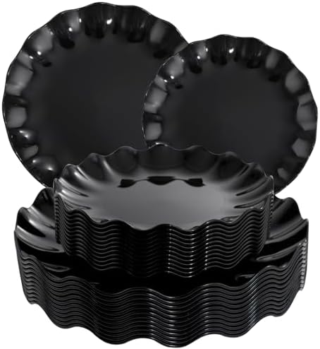 LIYH 24 Pcs Black Plastic Plates Reusable – Unbreakable, Dishwasher Safe by LIYHLoveinyourheart