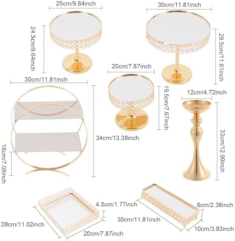 9 Pcs Cake Display with Mirror, Wedding Crystal Cake Stands for Reception - Image 2