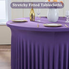 6 Pack Purple Spandex Round Tablecloths for 60 inch Table, Wrinkle Free Stretchy 120inch Fitted 5FT Round Table Cover Cloths with Skirt for Wedding Party Dining Banquet - Image 2