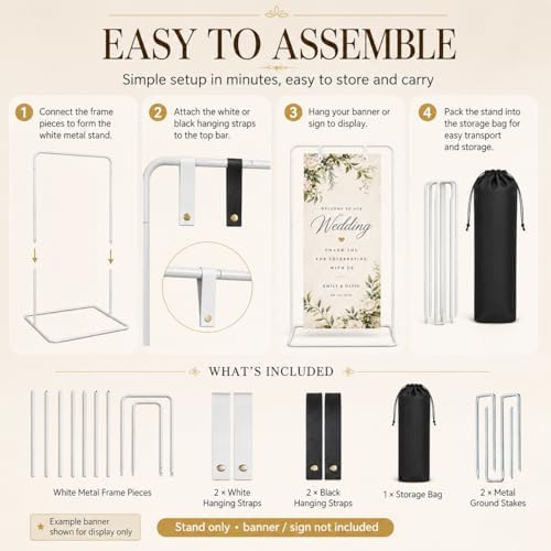 Wedding Welcome Sign Stand, 31.5 x 68.9 in White Metal Easel Stand - Image 6