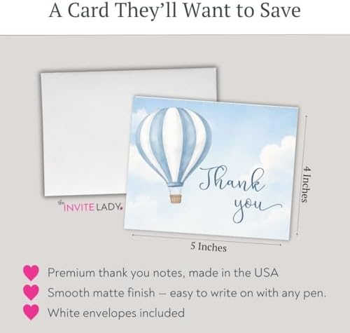Baby Shower Thank You Cards With Envelopes, Hot Air Balloon | Set of 24 - Image 2
