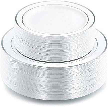 I00000 102 Pcs Silver Plastic Plates, Premium Silver Disposable Plates by I00000
