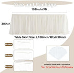 108in Ivory Tulle Table Skirts for Rectangle Tables 6/8/4ft, 2 Layer Gold Grim Ruffle Cream Tulle Tutu Table Skirt 9ft Decor Wedding Birthday Party Baby Shower Cake Dessert Tables(No Table Cover) - Image 4