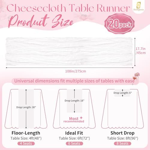 Showgeous 20 Pack White Cheesecloth Table Runner, 17 x 108 Inches - Image 2