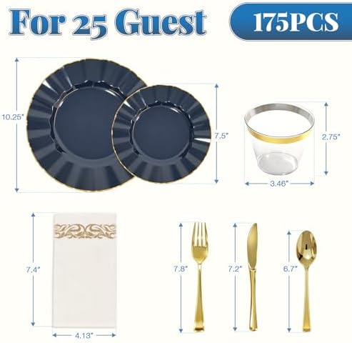 Glowserve 175 Piece Disposable Plastic Plates Dinnerware Set for 25 Guests - Image 5