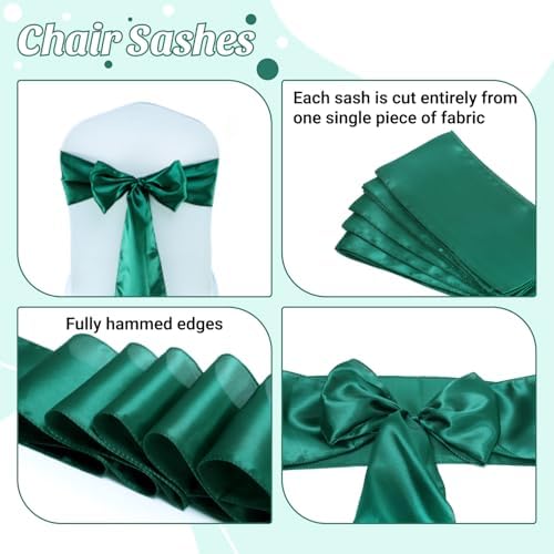 MDS® Pack of 25 Satin Chair Sashes for Wedding & Events – Emerald Green - Image 5
