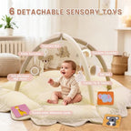 5-in-1 Baby Activity Gym & Play Mat with 6 Hanging Toys, Tummy Time Mat & Cards - Extra Large, Reversible Machine Washable Pad - Gift for Newborns, Infants 0-12 Months, Cream - Image 3