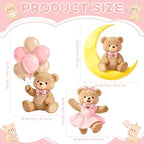 3Pcs Pink Bear Baby Shower Decorations, Large Moon Bear Cardboard Cutout Standup with Yard Stakes & Stands for Girls Bear Birthday Indoor Outdoor Photo Booth Props Cartoon Party Supplies - Image 3