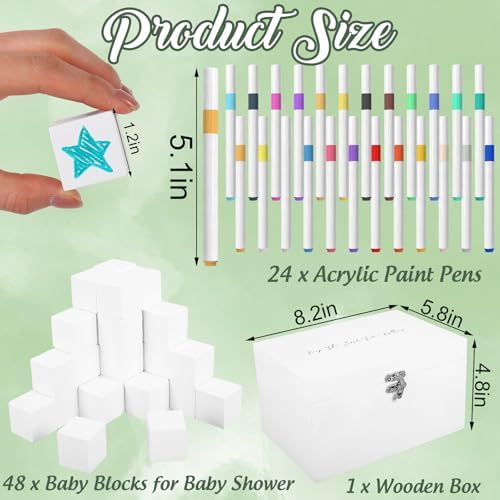 Whaline 74 Pcs Baby Shower Game Kits Watercolor Leaves Wooden Display Sign Storage Box Blank Building Blocks Colorful Markers for Birthday Party DIY Crafts Supplies - Image 3