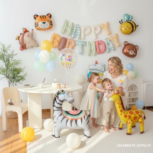 Animals Happy Birthday Foil Balloon Decorations Kit for Kids Birthday, Jungle Zoo Theme Zebra Giraffe Tiger All-In-One Party Supplies with Birthday Banner (Animal Birthday Set) - Image 6
