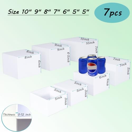 7pcs Acrylic Buffet Risers Set Nestable Cube Display Stands Large Food Display Shelves for Dessert Table Catering Parties Wedding Jewelry Collectibles Figures(Size 10" 9" 8" 7" 6" 5" 5",White) - Image 2