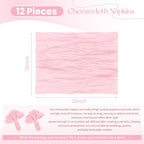 12 Pack Pink Cloth Napkins 20x20 Inch Cheesecloth Napkins Rustic Boho Gauze Dinner Napkin Cloth Washable Elegant Table Napkins for Wedding Party Bridal Baby Shower Table Decor - Image 2