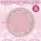 100 Pcs Pink Platos De Barro Mexicanos Paper Plates 9 Inches Cielito Lindo Party Decoration Disposable Scalloped Cinco De Mayo Paper Plates for Fiesta Mexican Talavera Baby Shower Supplies - Image 2