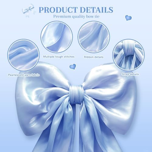Big Blue Bow Coquette Room Decor, 16x85 Inch Large Christmas Bows for Birthday Decorations, Christmas Tree Topper, Girl Room Decor, Bachelorette, Wedding, Baby Shower, Front Door, Wreath (Blue) - Image 3