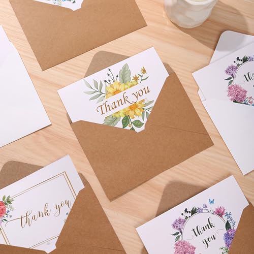 25psc Foldable Flower Thank You Cards and Wishes Card Set, White Kraft Envelopes with Seals, Suitable for Bridal Shower Baby Shower (100pcs Thank You Card Set three) - Image 3