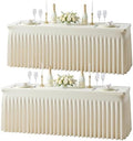 Beige Table Cloth for 8 Foot Rectangle Tables Fitted Stretch Spandex Table Cover with Skirt 8ft Baby Shower Birthday Party Banquet Ruffle Beige Tablecloth Wedding Table Cloths Desk Skirt, 2 Pack by LittleFunny