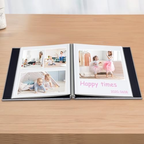 Large Photo Album Scrapbook – Holds 4x6, 8x10 Pictures – Self-Adhesive Pages for Baby, Wedding, Travel & Family Memories | Includes Metallic Pen & Scraper/Light Grey Large DIY Memory Book for Gifts - Image 3