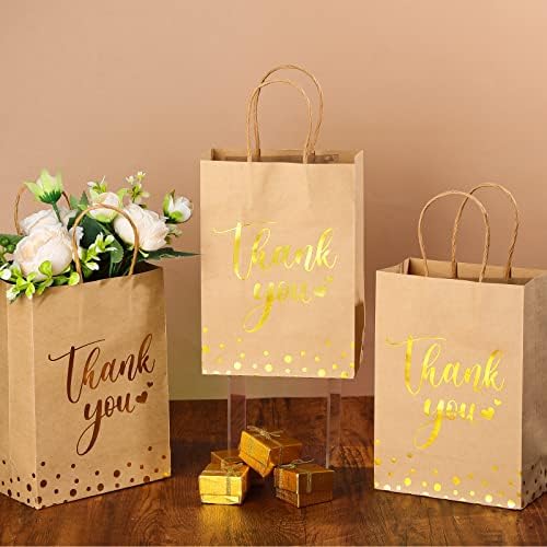 Tinlade 100 Pcs Thank You Gift Bags Bulk Paper Gold Thank You Wedding Bags with Handle for Business, Shopping, Wedding, Baby Shower, Party Favors (Brown) - Image 4