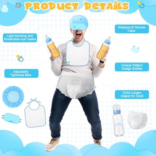 6 Sets Bottle Chug Baby Shower Blind Games Juegos Para Include Plastic Bottles Bibs Hat Eye Mask Disposable Diapers Blindfolded Baby Shower Bottle Games Gender Reveal Decoration (Blue) - Image 3