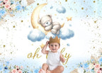 9x6FT Baby Shower Backdrop Oh Baby Sign Blue Bear Moon Star Cloud Background for Boys Girls Kids Gender Reveal Party Decorations Family Photo Booth Props - Image 2