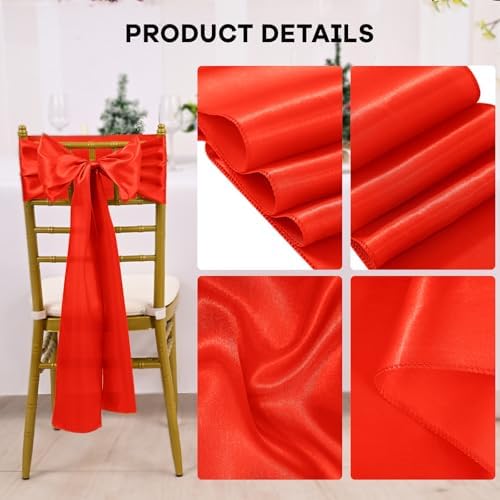 fani Red Satin Chair Straps Bows,120 PCS 7x108 Inch,Chair Sash - Image 3
