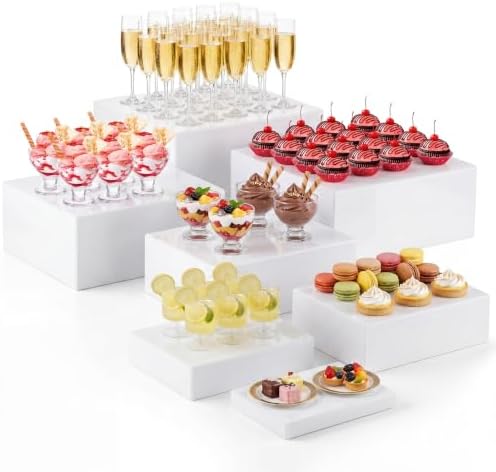 Leinuosen 7 Pcs Large Acrylic Buffet Risers, 8-14" Rectangle, White by Leinuosen