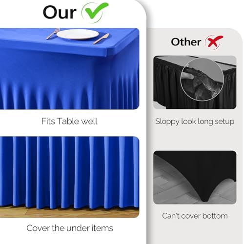 Wish Care 6 Pack Royal Blue Spandex Table Clothes for 8 Foot Rectangle Tables, 8FT Wrinkle Free Fitted Tablecloths Ruffles Design Table Cloth for Party, Banquet, Wedding and Events - Image 3