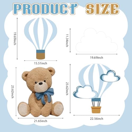 4 Pcs Large 23.62" Teddy Bear Baby Shower Decorations Teddy Bear White Cloud Hot Air Balloon Cardboard Cutouts, Cloud Party Yard Signs for We Can Bearly Wait Birthday Party Supplies - Image 4