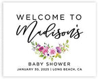 Andaz Press Personalized Large Canvas Baby Shower Welcome Sign, 16 x 20 Inches, Fuchsia Purple Florals, Guestbook Alternative, Custom Baby Shower Sign, for Floral Baby Shower, Baby Sprinkle Theme by AndazPress