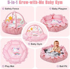 5-in-1 Baby Gym Play Mat with Cartoon Pattern, Extra Thick Plush Tummy Time Activity Gym with Hanging Toys, Sensory Development & Motor Skills Training Floor Mat, Unicorn - Image 2