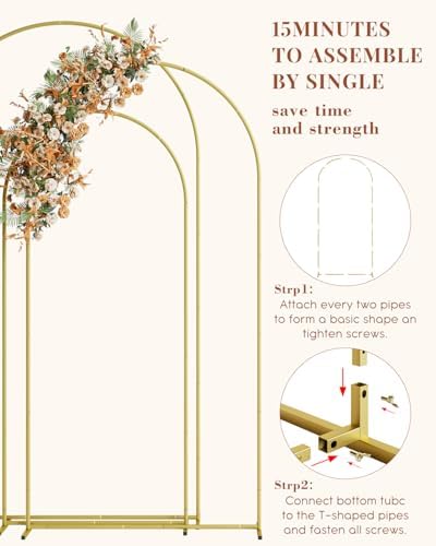 Wedding Arch, Metal Arch Backdrop Stand, Gold, 7.2FT, 6.6FT, 6FT - Image 5