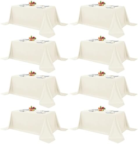 Fitable 8 Pack Ivory Tablecloths 90x132 Inch for 6 Foot Rectangle Tables by Fitable