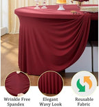 6 Pack Burgundy Spandex Round Tablecloths for 60 inch Table, Stretchy 120inch Fitted 5FT Round Table Cloths, Wrinkle Free Maroon Table Cover with Skirt for Wedding Party Dining Banquet - Image 3