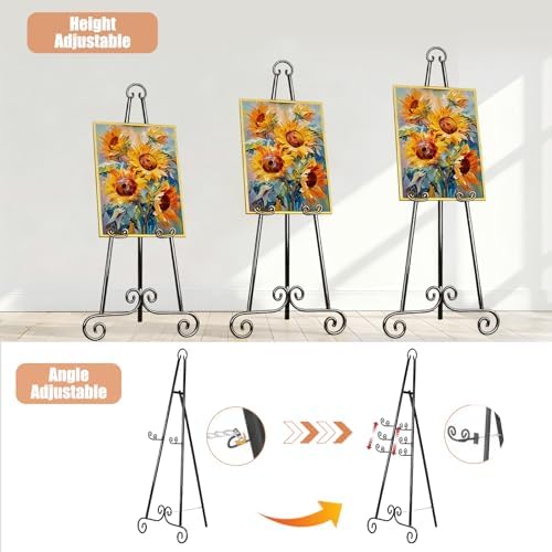 46" H Adjustable Metal Display Easel - Vintage Black Scroll Design, Rust-Proof Metal Stand for Showcasing Pictures, Artlork, Picture Frame and Wedding Signs - Image 3