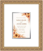 Poster Palooza Wedding Invitation Display Frame 10.75x12.75 in Bronze With White and Metallic Silver Double Mat for 5x7 Standard Keepsake | USA Made by PosterPalooza