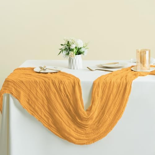 Sioloc Yellow Cheesecloth Table Runner Fall Autumn Decor for Home 10ft Table Cloth for Wedding Birthday Party Halloween Thanksgiving Decorations - Image 5
