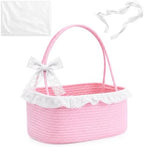 3PACK Pink Woven Gift Basket with Long Handles, Large Gift Basket Empty by AFOROEOA