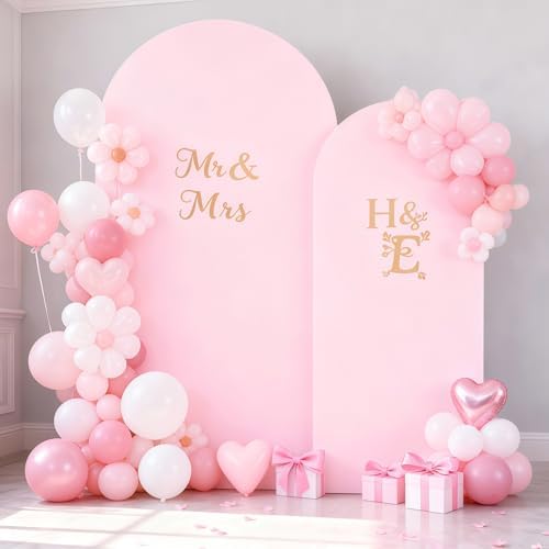Pink Arch Backdrop Cover 2 Set - 7.2FT, 6FT Spandex Fitted Wedding Arch Stand Covers Round Top Chiara Arch Backdrop Stands Cover for Birthday Parties Banquet Photo Background Decoration by WishCare