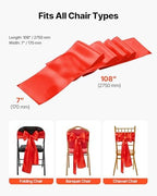 VEVOR Satin Chair Sashes Bows, Chair Ribbon Ties Back Sash, 7 x 108 inch, Wedding Reception Decoration, for Wedding Ceremony Baby Shower Party Events Banquet Cover Decoration (Red, 100pcs) - Image 6