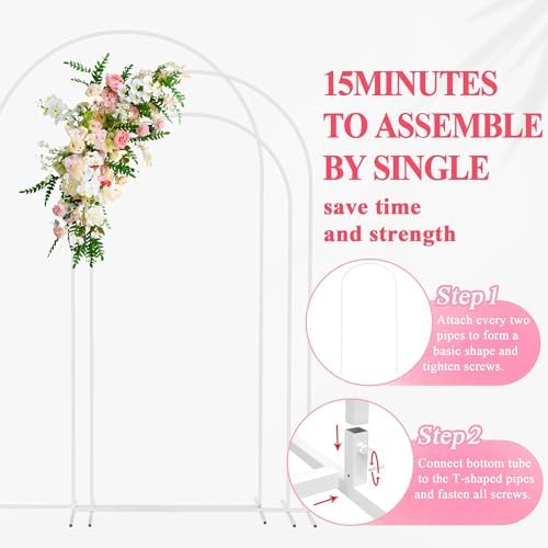 Wokceer Wedding Arch Backdrop Stand 8FT,7.2FT,6.6FT White Metal Arch Stand - Image 5