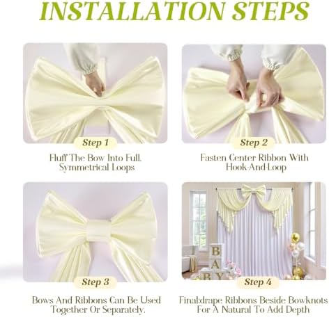 Ivory Large Bows for Backdrop Giant Bows Birthday Party Decorations Large Giant Bow Decor, Cream Giant Satin Bow Decoration for Wedding Baby Shower Birthday Photo Booth Room Decor 24"x16" - Image 4