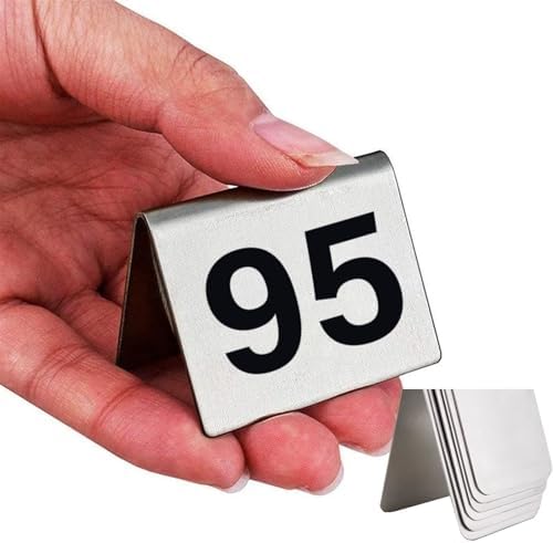 Table Numbers for Wedding Reception Double Sided, Stainless Steel Frosted Digital Cards Holders20 Pack Numbered Tent Frame for Restaurant Baby Shower Banquets, Silver,Numbers 81 to 100 by Unknown