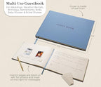Real Linen Guest Book Set - 11.5 x 8.5 Embossed Guestbook for Weddings, Showers, Events, Blank & Lined, Comes with Sign, Pen, Box and Photo Sleeves, 120 Pages (Light Blue) - Image 5