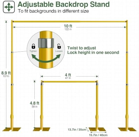 EMART 8.9x10ft Heavy Duty Backdrop Stand Frame with Adjustable Pipe,Gold - Image 7